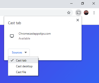 click the Sources option and choose Cast Tab