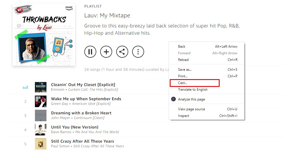click on the "Cast" icon to Chromecast Amazon Music