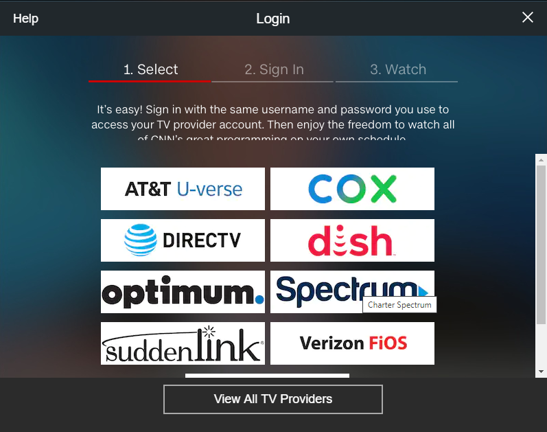 select your cable TV provider to Chromecast CNNgo