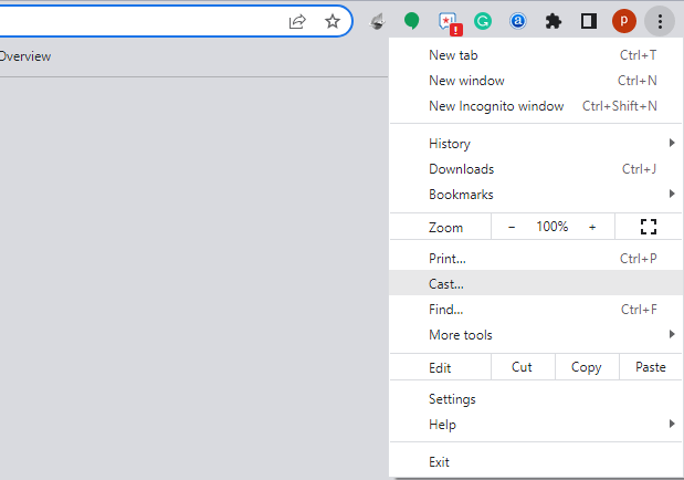 Click Cast option under Chrome menu