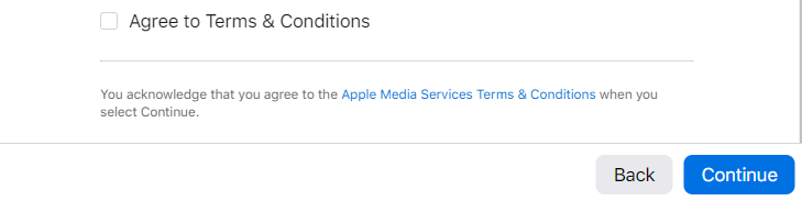 accept to terms and conditions and click continue