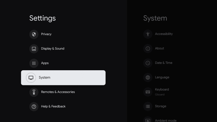 Select System under Settings