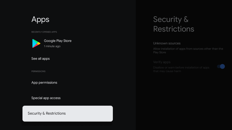 Select Security & restrictions