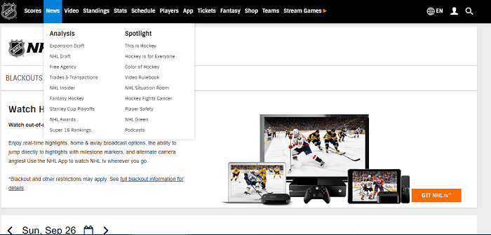 cast the NHL site