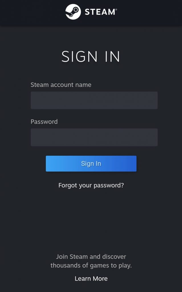 Sign in to Steam