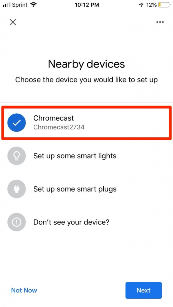Select a Chromecast device