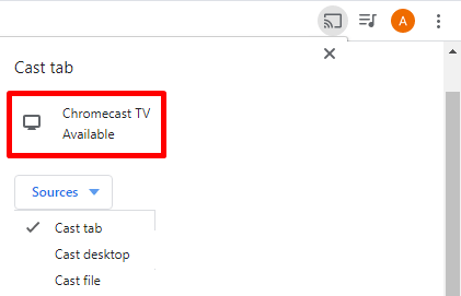 Select your Chromecast device and cast Microsoft Teams