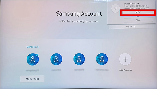 Select Allow and Chromecast Samsung Smart TV