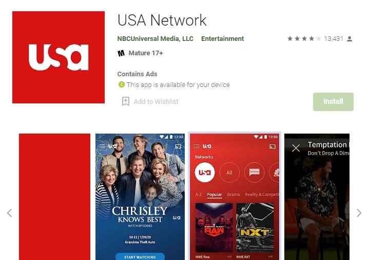 install the app to Chromecast USA Network 