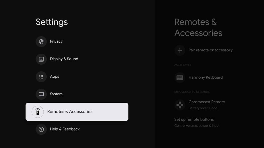 Click remote and accessories to set up buttons when Google TV Remote not Working