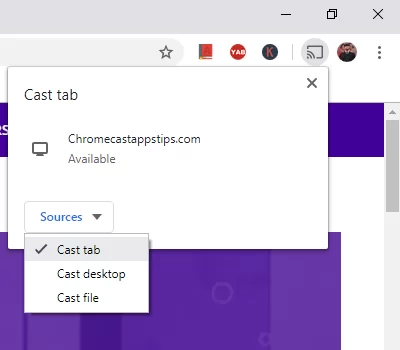 Tap Cast desktop to Chromecast Firefox
