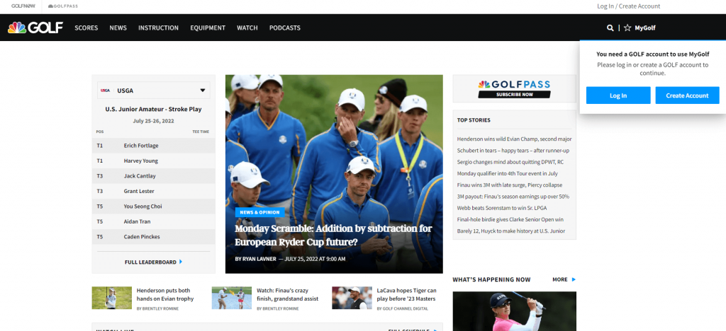 Visit Golf Channel website