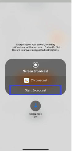 Tap on the Start Broadcast option to Cast Tennis Channel 