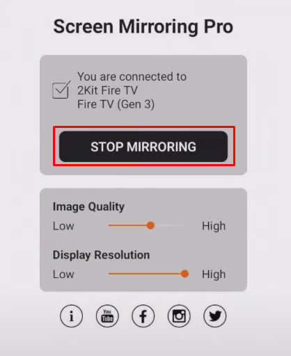 Click on Stop mirroring to stop sharing 