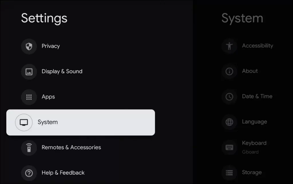 select apps under system