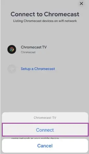 Click your Chromecast device to connect