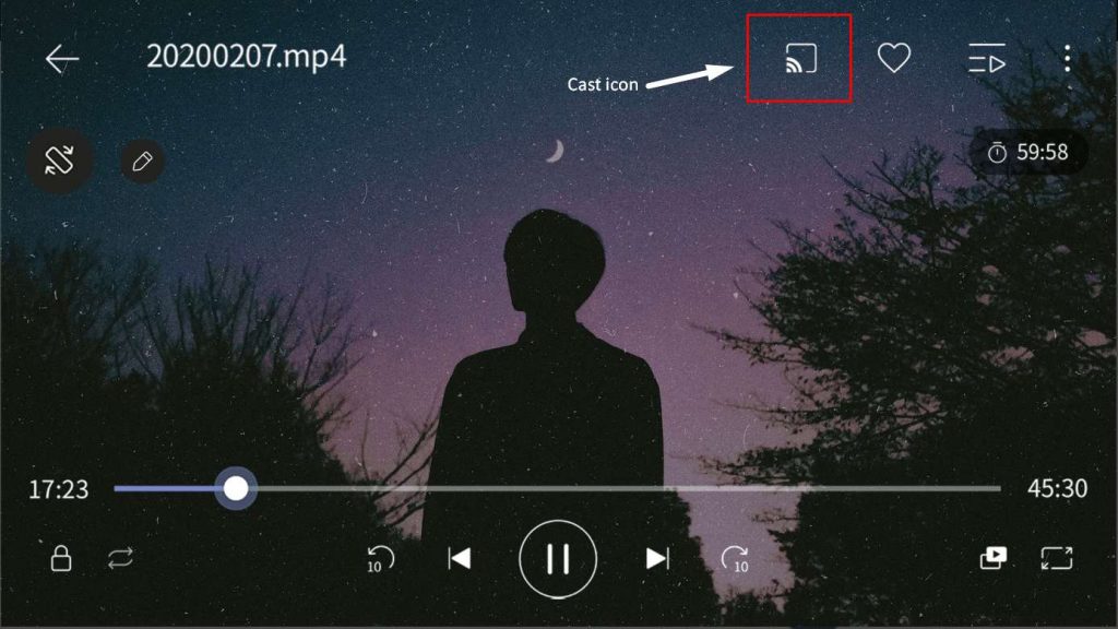 Cast icon on the KMPlayer mobile screen which helps you to Chromecast KMPlayer
