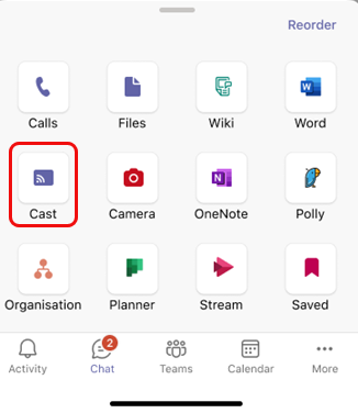 Click the Cast icon on the Microsoft Teams app