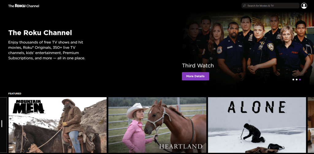 The Roku Channel home page