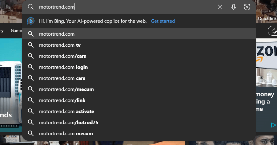 Search for MotorTrend on Microsoft Edge