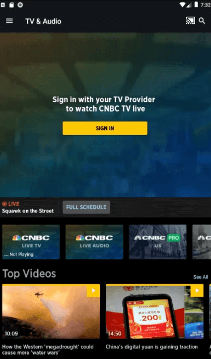 Click on the Cast icon on CNBC app
