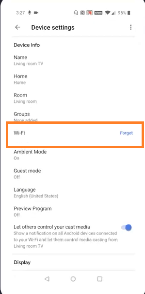Click on WiFi to change the network on Chromecast