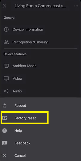 Tap the Factory Reset button