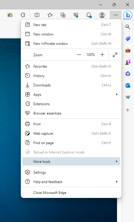 Choose More Tools on Edge browser