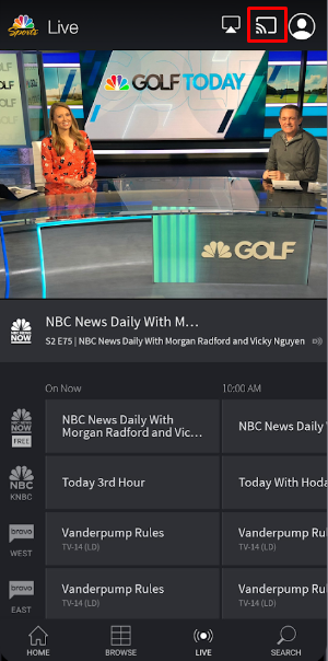 Tap on the Cast icon to Chromecast NBC Sports
