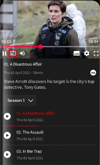 Select the cast icon to Chromecast RTÉ Player